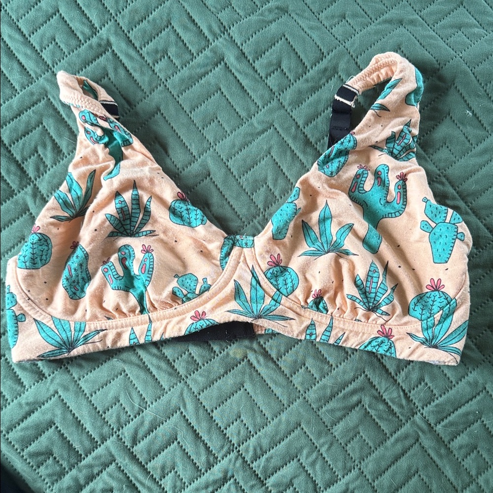 MeUndies Cactus Print Bra in Tan and Green